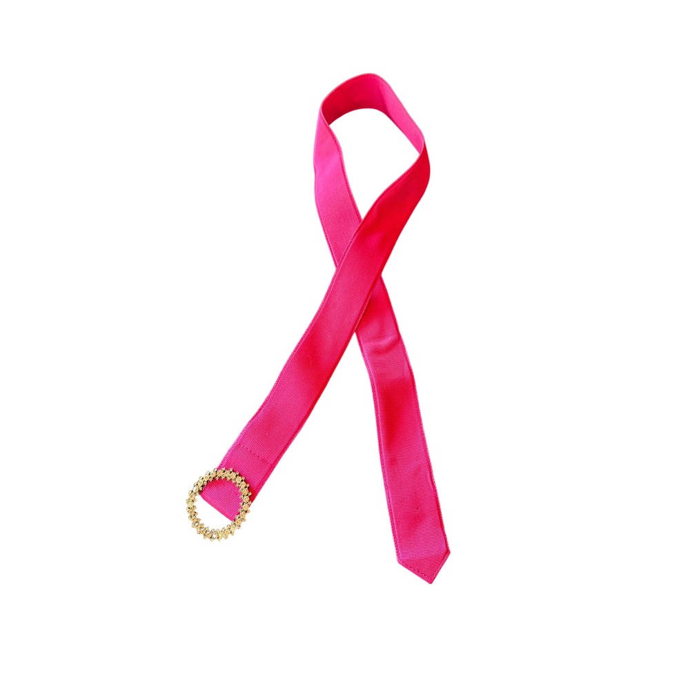 J.Crew‎ Belt Pink 97278 Grosgrain Ribbon Crystal Rhinestone Round Buckle S/M